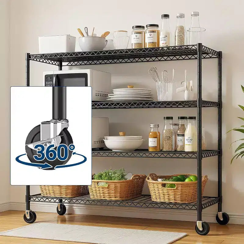Estantería metálica de 4 niveles de alta resistencia con ruedas, 24D x 56W x 75H, capacidad de 2200 libras, estante de almacenamiento de metal ajustable, estanterías industriales