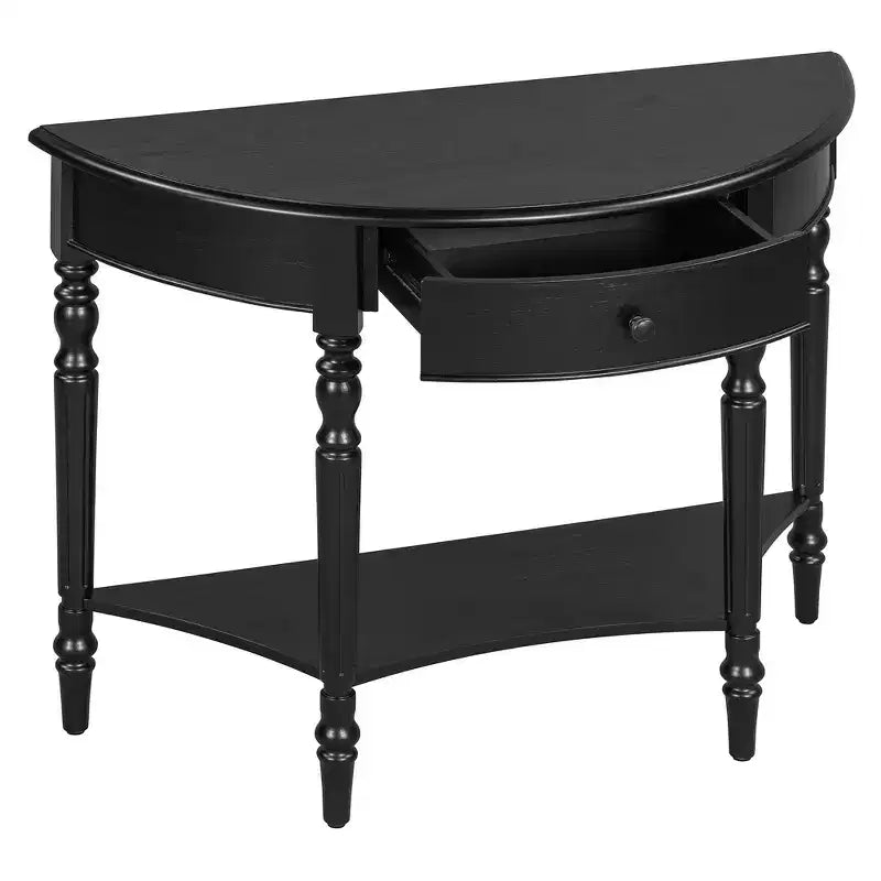Mesa Consola Media Luna de Granja, Mesa Auxiliar Rústica, Mesa de Sofá para Entrada con Cajón y Estante