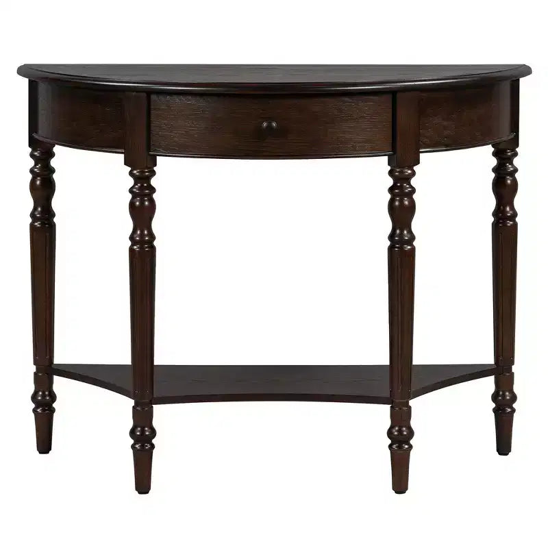 Mesa Consola Media Luna de Granja, Mesa Auxiliar Rústica, Mesa de Sofá para Entrada con Cajón y Estante