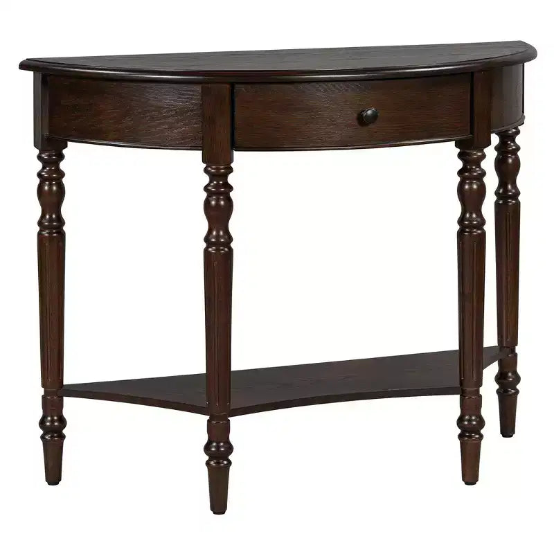 Mesa Consola Media Luna de Granja, Mesa Auxiliar Rústica, Mesa de Sofá para Entrada con Cajón y Estante