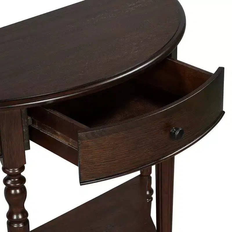 Mesa Consola Media Luna de Granja, Mesa Auxiliar Rústica, Mesa de Sofá para Entrada con Cajón y Estante