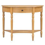 Mesa Consola Media Luna de Granja, Mesa Auxiliar Rústica, Mesa de Sofá para Entrada con Cajón y Estante