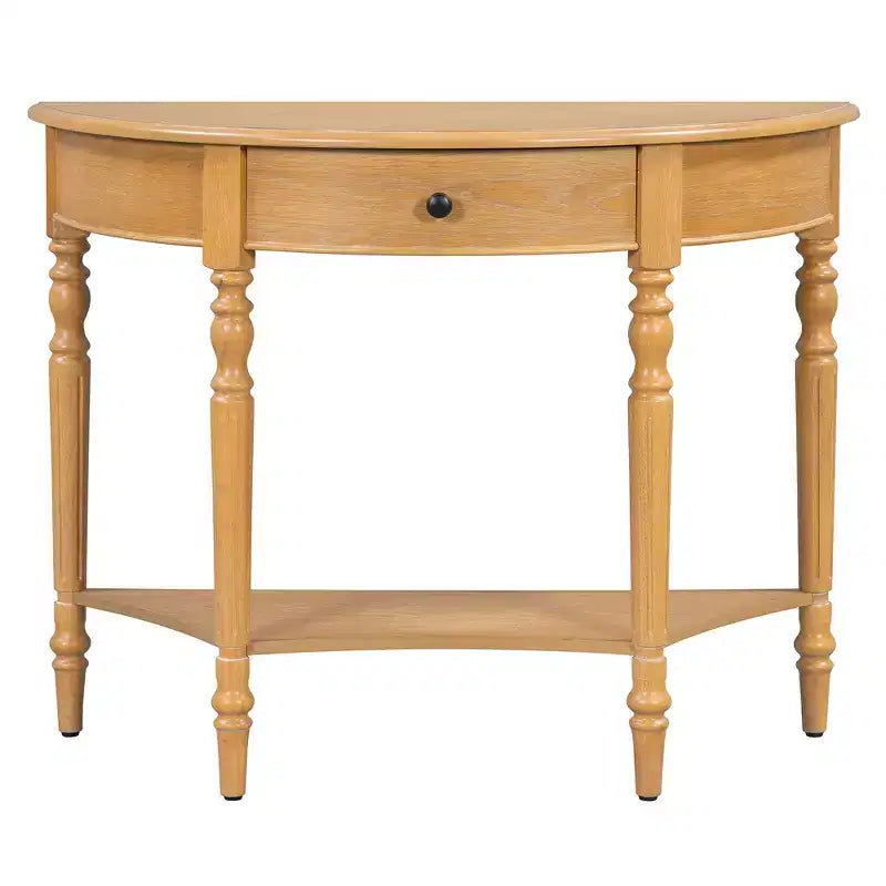 Mesa Consola Media Luna de Granja, Mesa Auxiliar Rústica, Mesa de Sofá para Entrada con Cajón y Estante