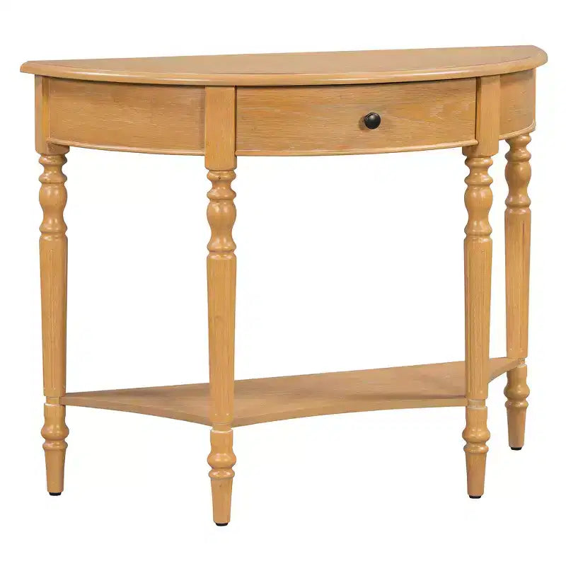 Mesa Consola Media Luna de Granja, Mesa Auxiliar Rústica, Mesa de Sofá para Entrada con Cajón y Estante