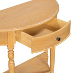 Mesa Consola Media Luna de Granja, Mesa Auxiliar Rústica, Mesa de Sofá para Entrada con Cajón y Estante