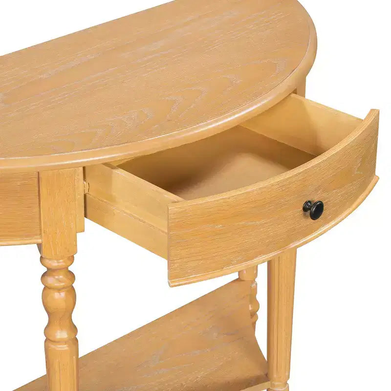 Mesa Consola Media Luna de Granja, Mesa Auxiliar Rústica, Mesa de Sofá para Entrada con Cajón y Estante