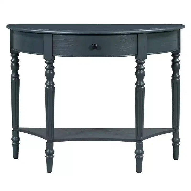 Mesa Consola Media Luna de Granja, Mesa Auxiliar Rústica, Mesa de Sofá para Entrada con Cajón y Estante