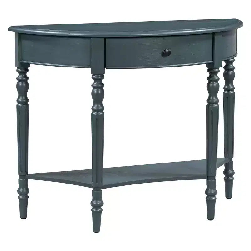 Mesa Consola Media Luna de Granja, Mesa Auxiliar Rústica, Mesa de Sofá para Entrada con Cajón y Estante