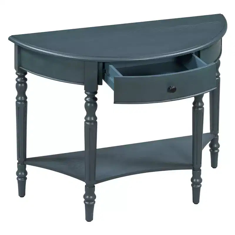 Mesa Consola Media Luna de Granja, Mesa Auxiliar Rústica, Mesa de Sofá para Entrada con Cajón y Estante