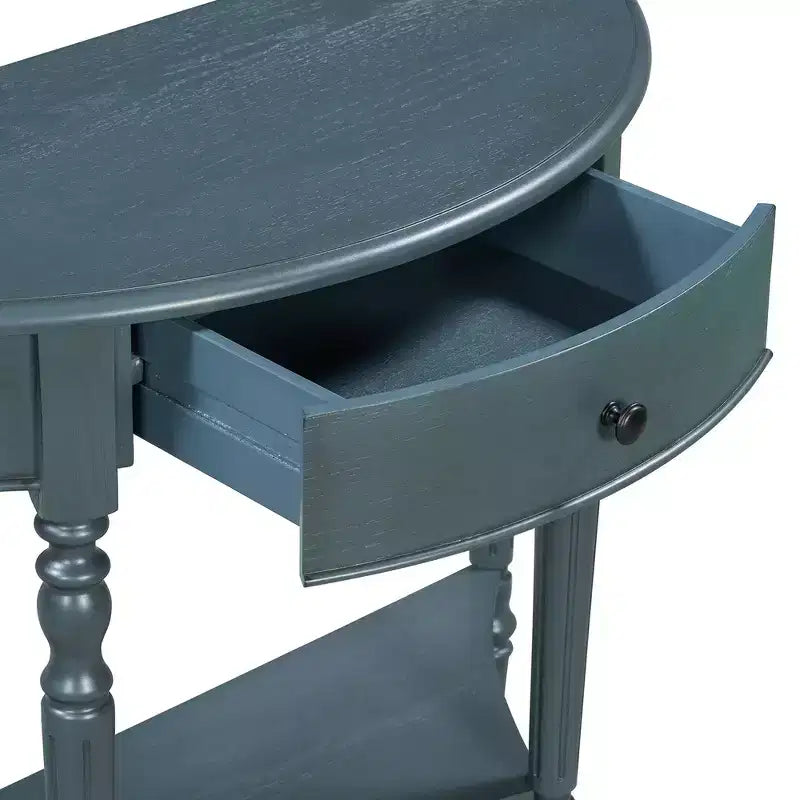 Mesa Consola Media Luna de Granja, Mesa Auxiliar Rústica, Mesa de Sofá para Entrada con Cajón y Estante
