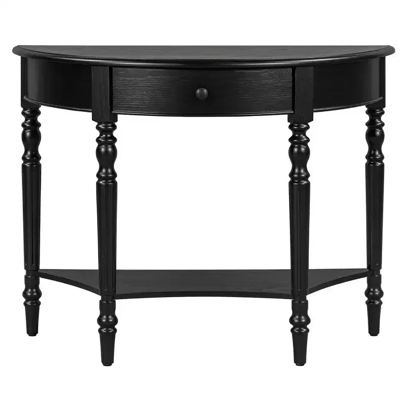 Mesa Consola Media Luna de Granja, Mesa Auxiliar Rústica, Mesa de Sofá para Entrada con Cajón y Estante