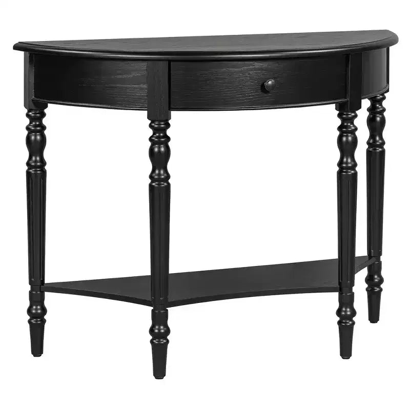 Mesa Consola Media Luna de Granja, Mesa Auxiliar Rústica, Mesa de Sofá para Entrada con Cajón y Estante