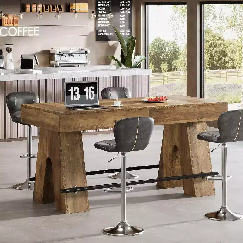 Mesa alta de bar Lantine de 63 pulgadas con reposapiés de metal, mesa de comedor alta para barra de casa, cocina, marrón rústico