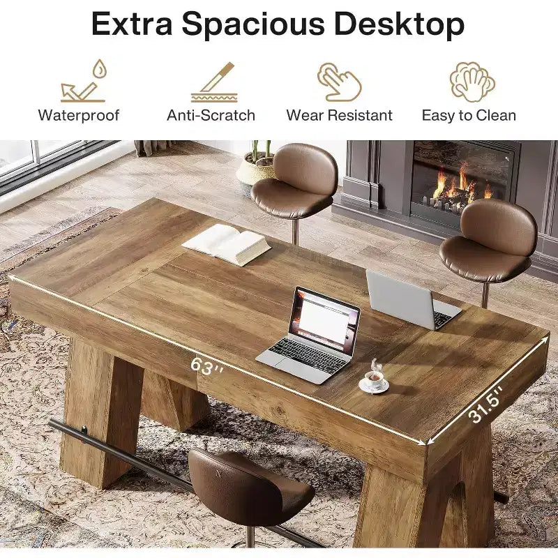 Mesa alta de bar Lantine de 63 pulgadas con reposapiés de metal, mesa de comedor alta para barra de casa, cocina, marrón rústico