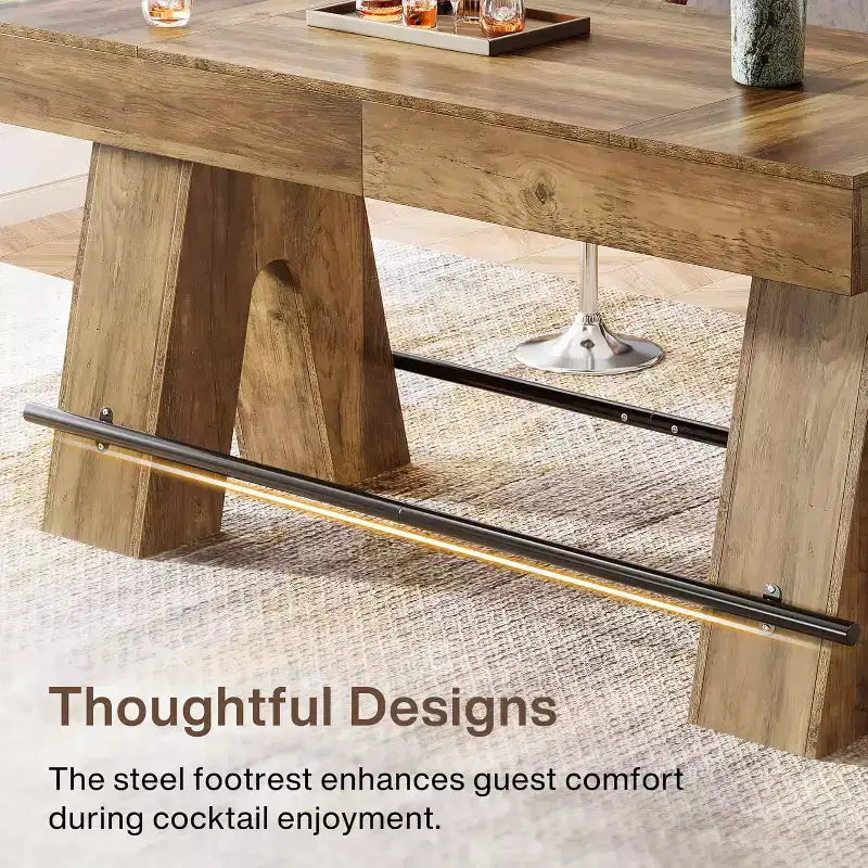 Mesa alta de bar Lantine de 63 pulgadas con reposapiés de metal, mesa de comedor alta para barra de casa, cocina, marrón rústico