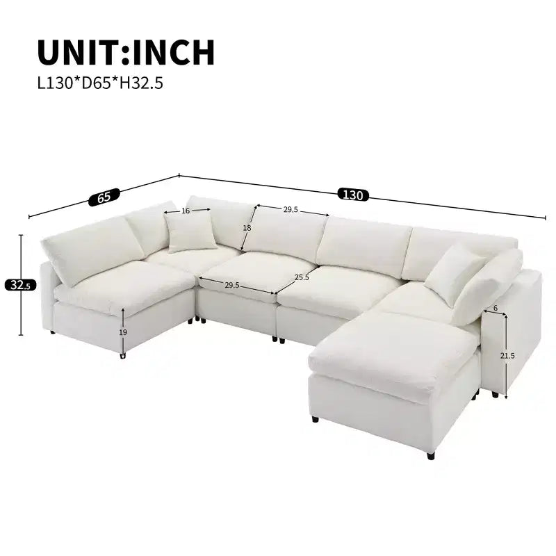 Sofá Cama Nuboso Modular de Chenilla de 6 Piezas con Otomana