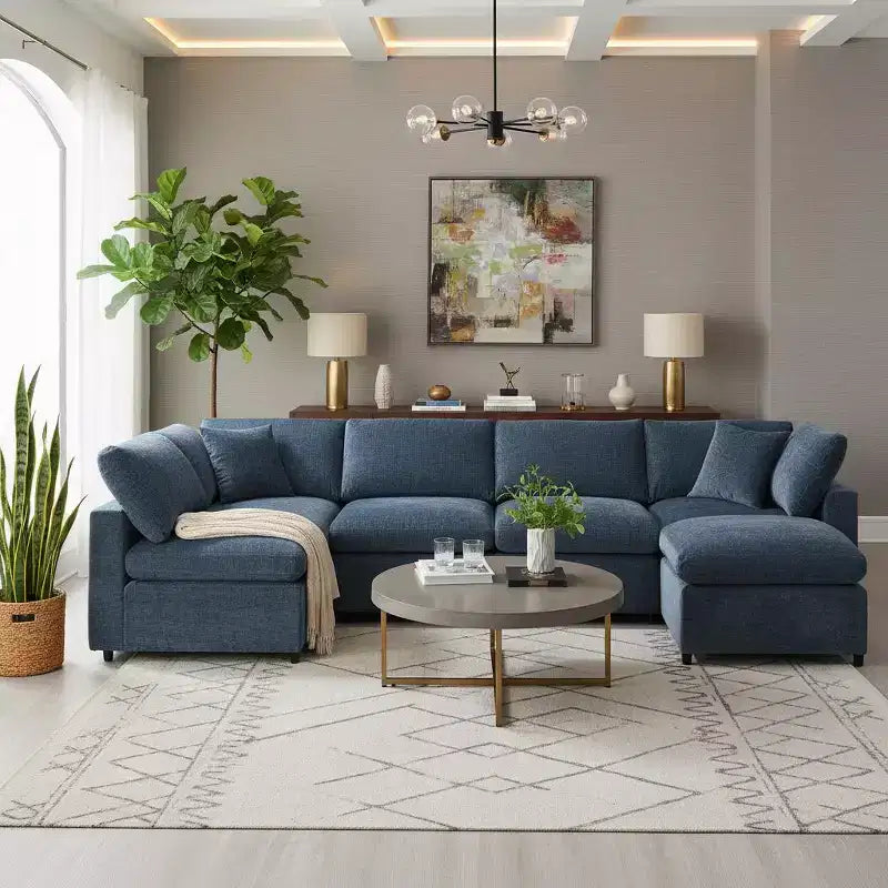 Sofá Cama Nuboso Modular de Chenilla de 6 Piezas con Otomana