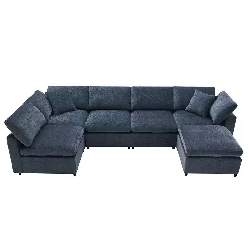 Sofá Cama Nuboso Modular de Chenilla de 6 Piezas con Otomana