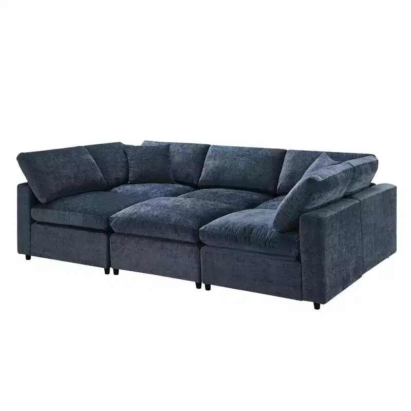Sofá Cama Nuboso Modular de Chenilla de 6 Piezas con Otomana