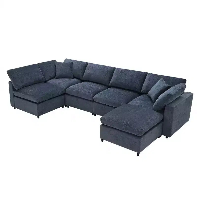 Sofá Cama Nuboso Modular de Chenilla de 6 Piezas con Otomana