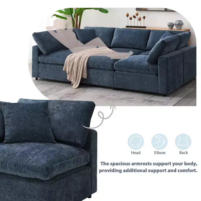 Sofá Cama Nuboso Modular de Chenilla de 6 Piezas con Otomana