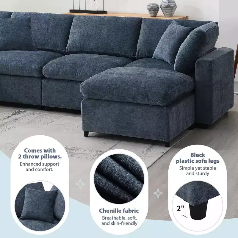 Sofá Cama Nuboso Modular de Chenilla de 6 Piezas con Otomana