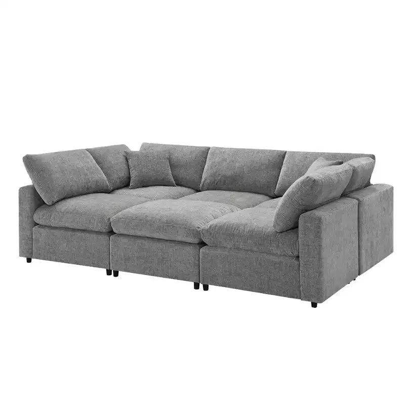 Sofá Cama Nuboso Modular de Chenilla de 6 Piezas con Otomana
