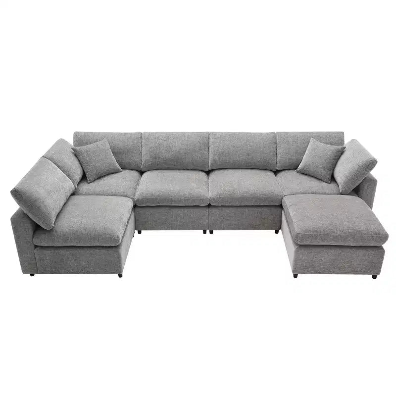 Sofá Cama Nuboso Modular de Chenilla de 6 Piezas con Otomana