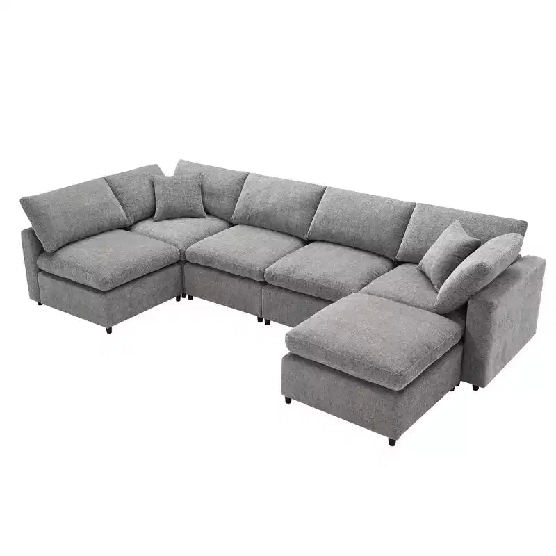 Sofá Cama Nuboso Modular de Chenilla de 6 Piezas con Otomana