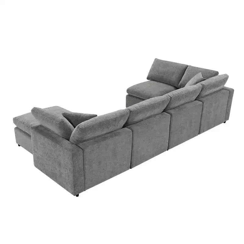 Sofá Cama Nuboso Modular de Chenilla de 6 Piezas con Otomana