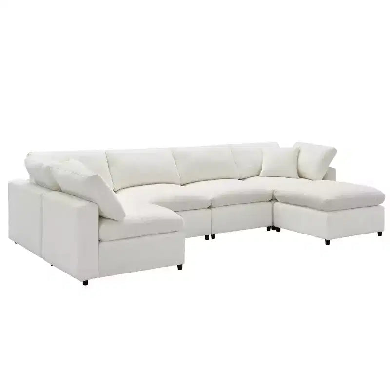 Sofá Cama Nuboso Modular de Chenilla de 6 Piezas con Otomana