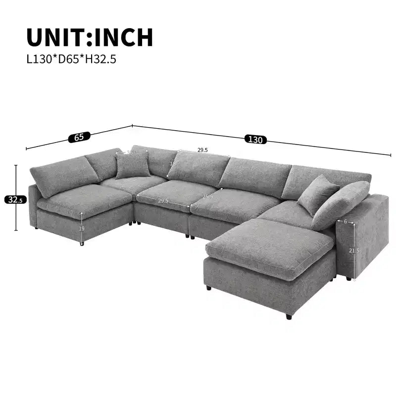 Sofá Cama Nuboso Modular de Chenilla de 6 Piezas con Otomana