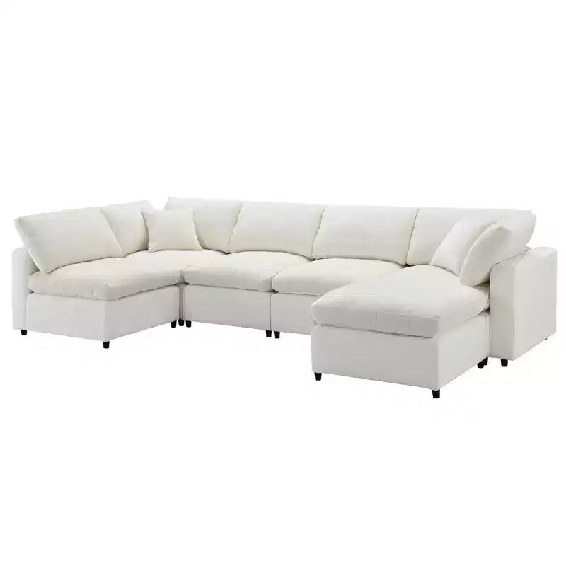 Sofá Cama Nuboso Modular de Chenilla de 6 Piezas con Otomana