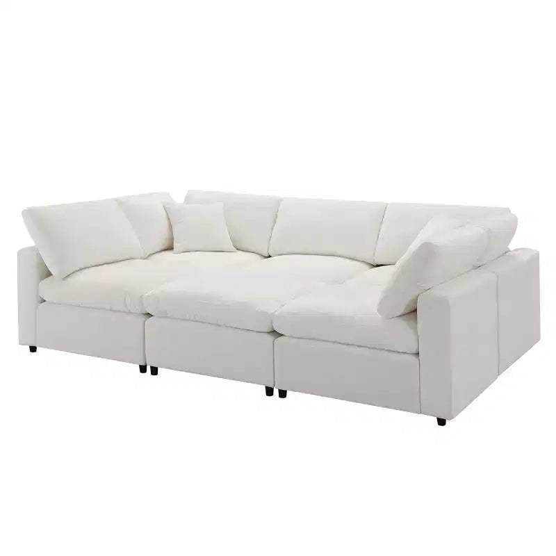 Sofá Cama Nuboso Modular de Chenilla de 6 Piezas con Otomana