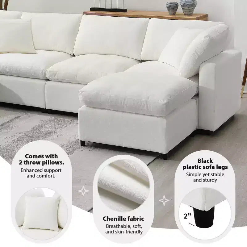 Sofá Cama Nuboso Modular de Chenilla de 6 Piezas con Otomana