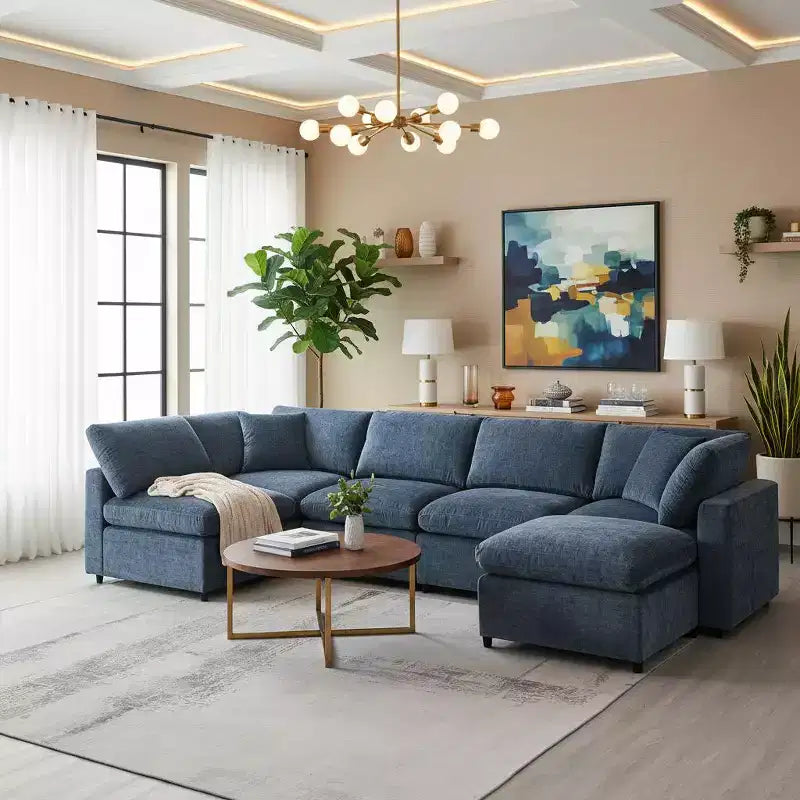 Sofá Cama Nuboso Modular de Chenilla de 6 Piezas con Otomana