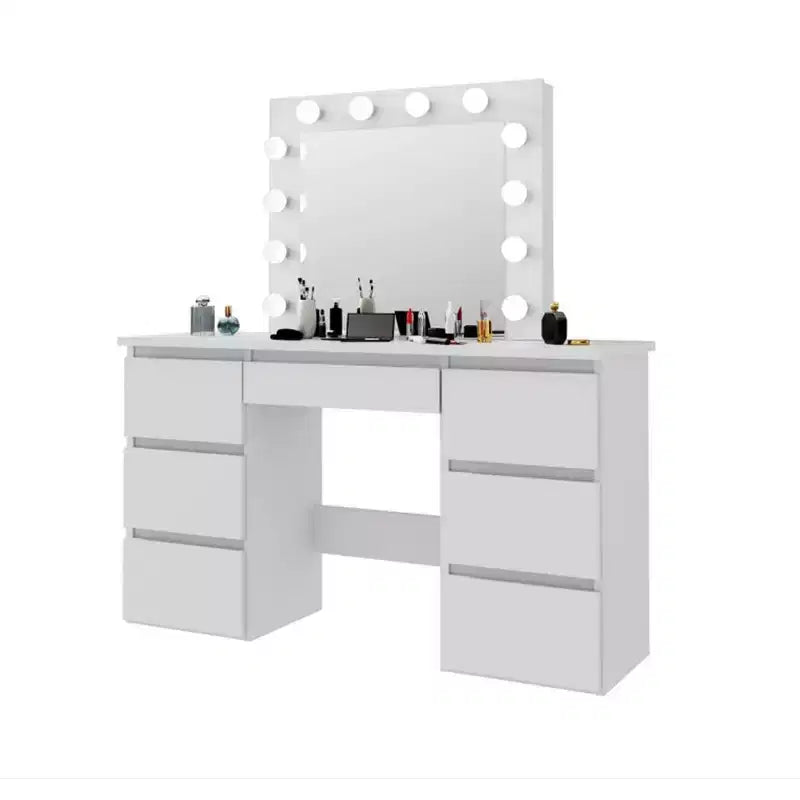 Tocador con espejo y luces, 3 modos de iluminación de colores, mesa de tocador de maquillaje con 4 cajones de almacenamiento, mesa de maquillaje para dormitorio