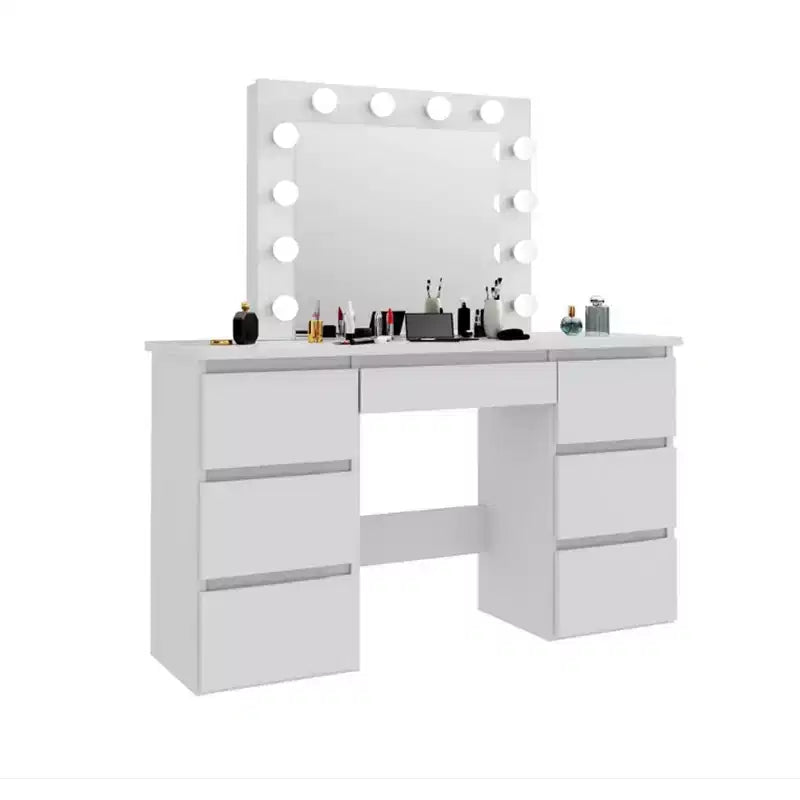 Tocador con espejo y luces, 3 modos de iluminación de colores, mesa de tocador de maquillaje con 4 cajones de almacenamiento, mesa de maquillaje para dormitorio