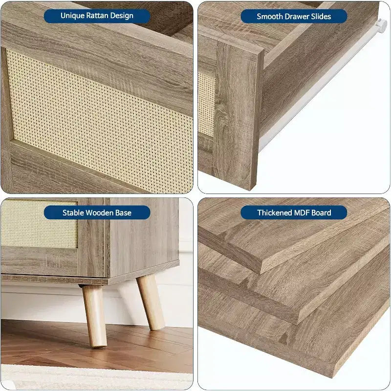 Cómodas de madera para dormitorio con 7 cajones, cómoda ancha moderna para sala de estar, pasillo, cómodas de armario de madera con cajones de ratán