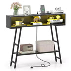 Mesa consola de 40 pulgadas con regleta, mesa de entrada de 3 niveles con luces LED RGB, color negro