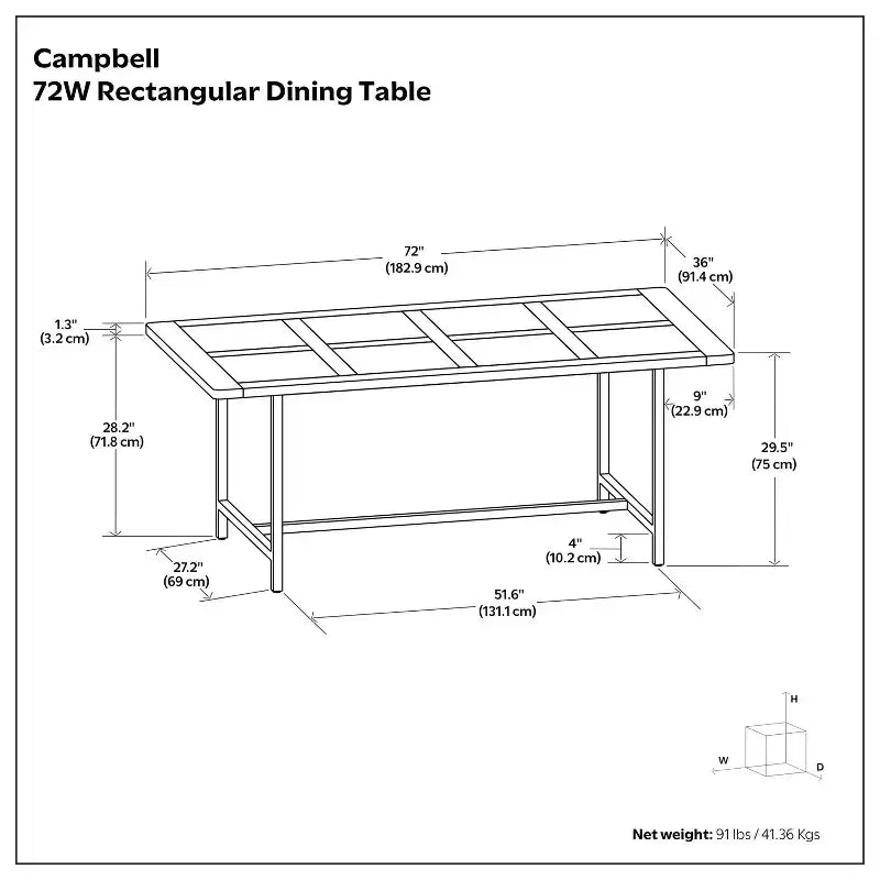 Mesa de comedor rectangular moderna e industrial de 72 pulgadas de ancho Portage Wood & Metal