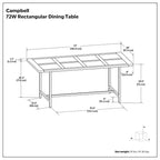 Mesa de comedor rectangular moderna e industrial de 72 pulgadas de ancho Portage Wood & Metal