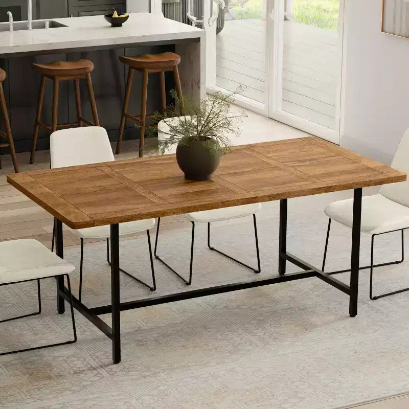 Mesa de comedor rectangular moderna e industrial de 72 pulgadas de ancho Portage Wood & Metal