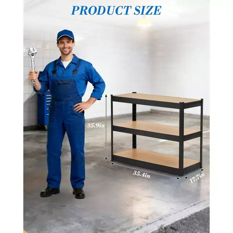 Estanterías de Almacenamiento, Unidad de Estanterías Metálicas Ajustables de 3 Niveles de Alta Resistencia, Estantería Industrial para Garaje, Almacén, Despensa, Armario