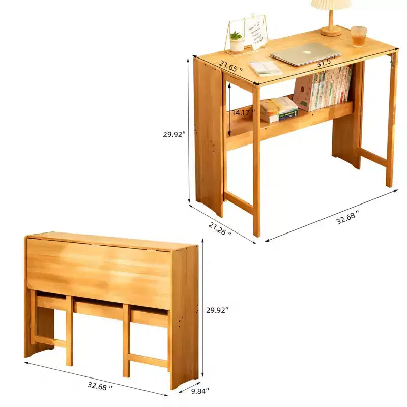 NAYSAYE Escritorio plegable, mesa de ordenador que ahorra espacio, mesa auxiliar para espacios pequeños, oficina en casa, dormitorio, residencia, natural, marrón, 32.68*21.26*29.92
