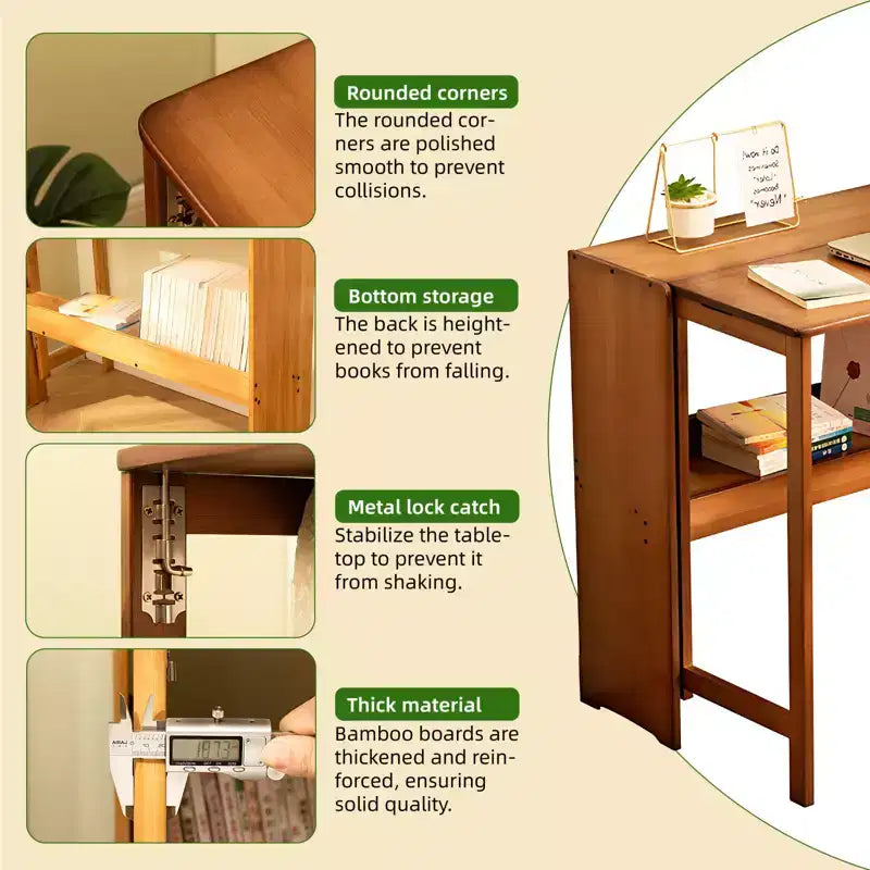 NAYSAYE Escritorio plegable, mesa de ordenador que ahorra espacio, mesa auxiliar para espacios pequeños, oficina en casa, dormitorio, residencia, natural, marrón, 32.68*21.26*29.92