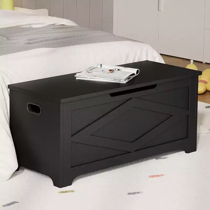 Puf de almacenamiento con patas irregulares, material de MDF, 39,4, patrón de rombos, negro, para salón y dormitorio