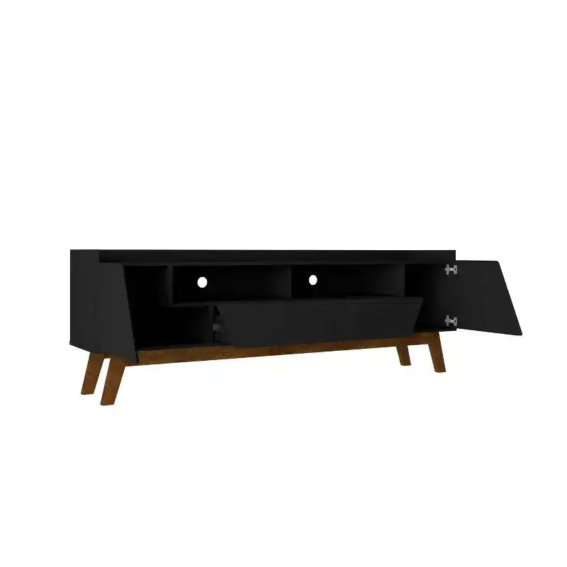 Mueble de TV moderno de mediados de siglo con 4 estantes para televisores de hasta 70", gestión de cables
