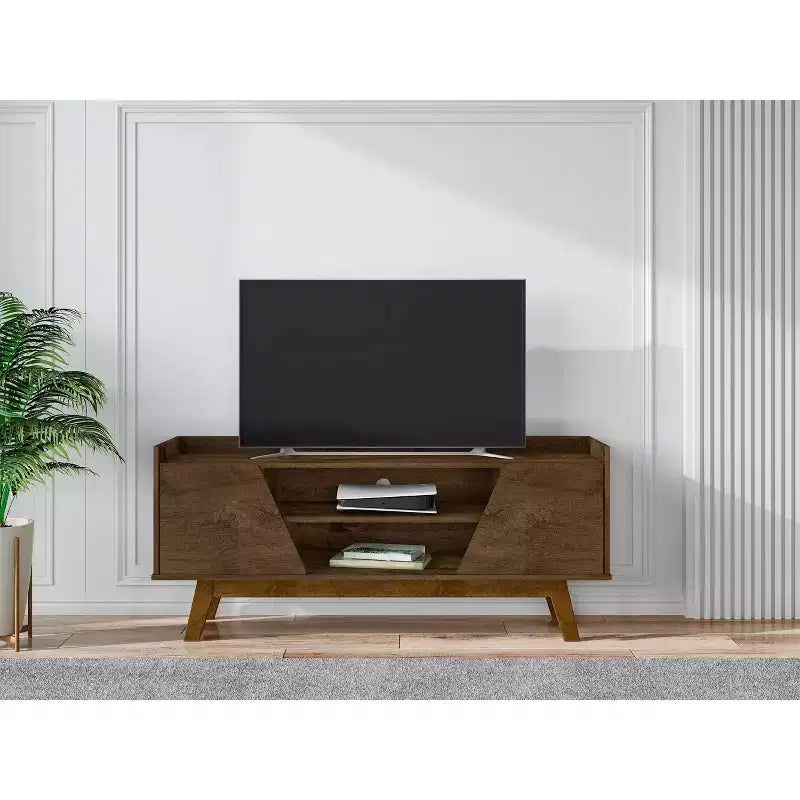 Mueble de TV Marcus Mid-Century Modern con 4 estantes para televisores de hasta 55", marrón rústico