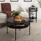 Mesa auxiliar redonda de madera y metal Urso, 16x15x25, negro